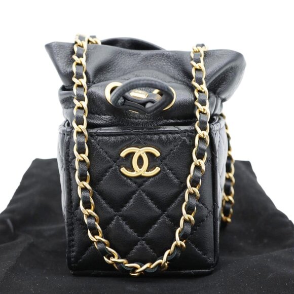 Chanel  Drawstring CC Mini Quilted Leather Bucket Crossbody Bag Black - Picture 3 of 11